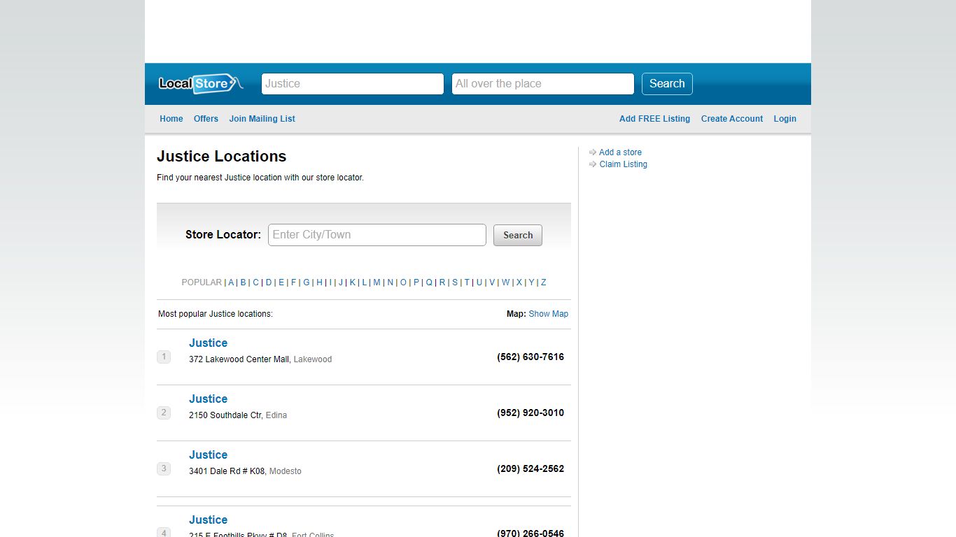 Justice Store Locator - LocalStore